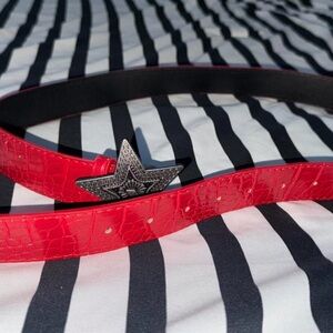 Vintage Red Leather Belt with Silver Star Buckle S/M